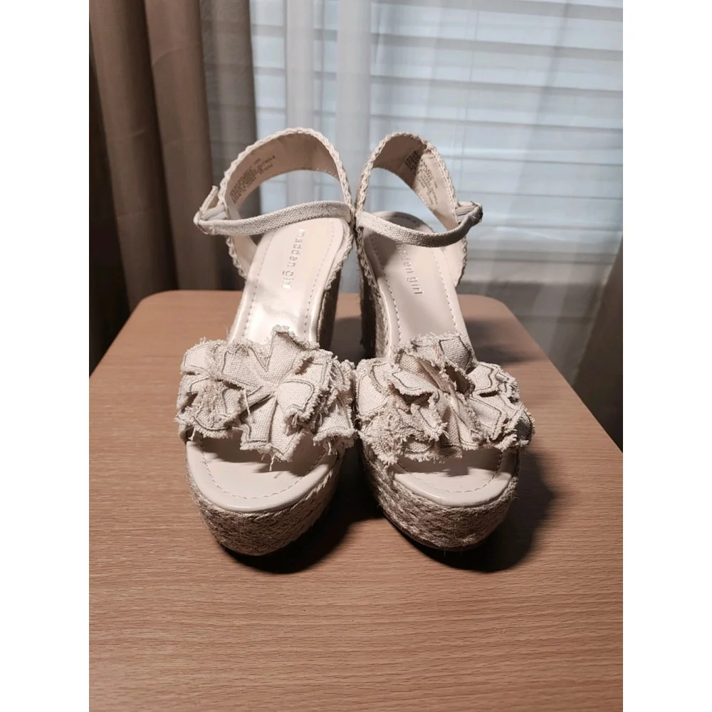 Rosset Espadrille Macrame Wedge Platform Sandal 10 M - Beige Linen Off White